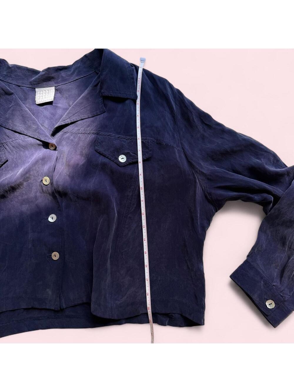 Vintage 90s Rabbit Rabbit Rabbit Navy Cropped Rayon Utility Shirt - Picture 7 of 8